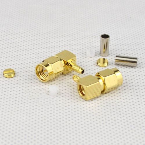 50pcs Copper right angle SMA male plug crimp connector for RG174 RG316 Cables