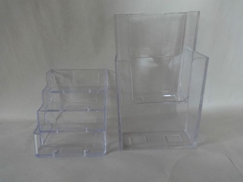 2 Piece Plexiglass 2 TIER BROCHURE HOLDER (7&#034;) &amp; 4 TIER (4&#034;) BUSINESS CARD HOLDR