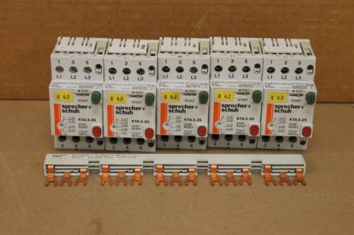 SPRECHER + SCHUN KTA3-25 (LOT OF 5) MOTOR STARTERS WITH KT3-25-DB-45-5 BUS BAR