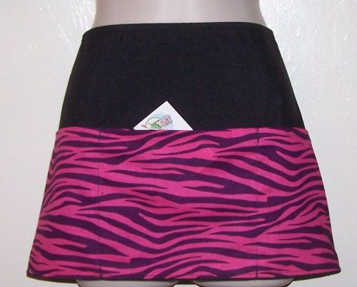 6570 R REVERSIBLE waitress half APRON, ZEBRA plum 3 pockets each side