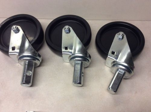 Lot of 3 Swivel Heavy Duty 5&#034; X 1-1/4&#034; Casters w/Grip 3/4&#034; X 2-1/8&#034; Stem (W-68)