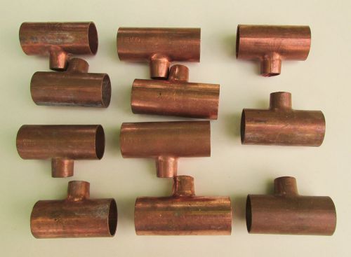 LOT of 11 NEW Reducing Tee 1 X 1 X 1/2 Wrot Copper, CxCxC