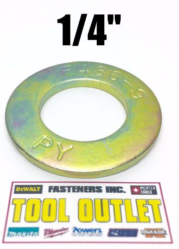 (qty 10000) 1/4&#034; f436 sae grade 8 yellow zinc plated hardened flat washers for sale
