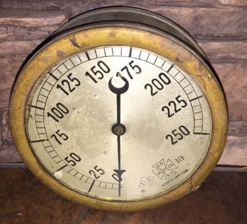 LARGE 4.75&#034; Vintage #19 US GAUGE of NY Brass Pressure TEST Gauge Steampunk Part