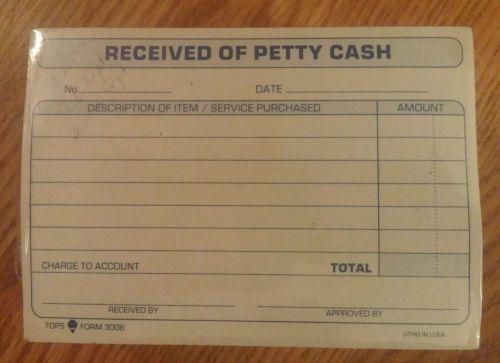 NEW TOPS 3008 Received of Petty Cash Slips, 3 1/2 x 5, 50/Pad, 12/Pack