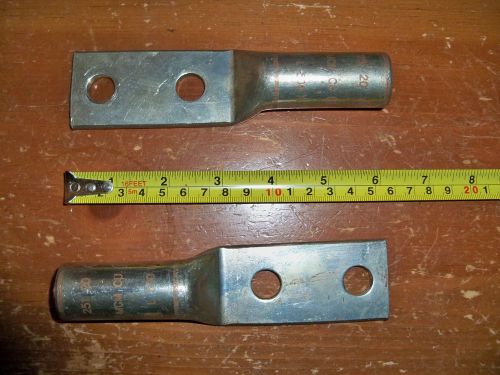 Lot of 2 - 2 hole barrel compression crimp lugs -- 18725120 -- 500 mcm cu - new for sale