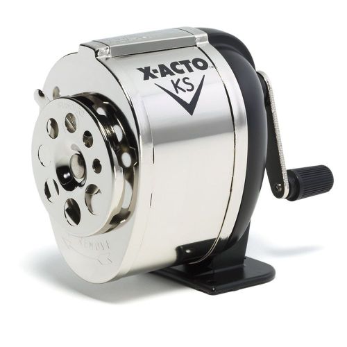 X-Acto 1031 Pencil Sharpener, 8 Pencil Sizes, Chrome Body/Black Stand