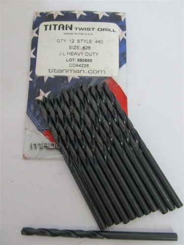 Titan Twist Drill CD44228, #28, HSS, Heavy Duty Drill Bits - 12 each