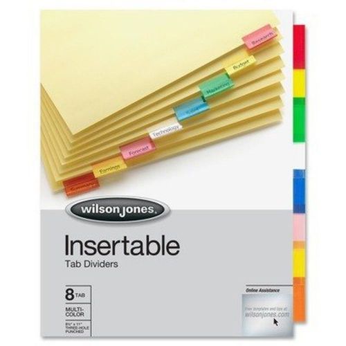 Wilson Jones Insertable Binder Tab Dividers 8 Tab Multicolor (W54311A) - 6 pa...