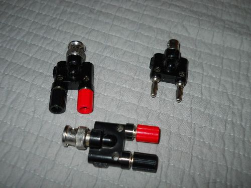 3) Pomona Dual Banana to BNC Adapters, 2 w/ Banana Jacks, 1 w/ Banana Plugs