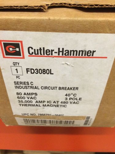 Cutler hammer fd3080l series c poles 2 80 amp 600 v circuit breaker new for sale