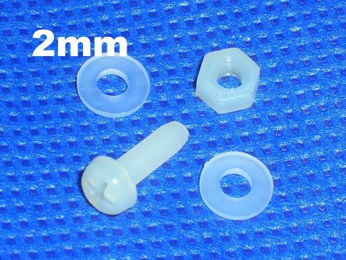 50pcs Nylon 2*10mm Bolts , 50pcs Nylon M2 Nut , 100pcs Nylon M2 Washer