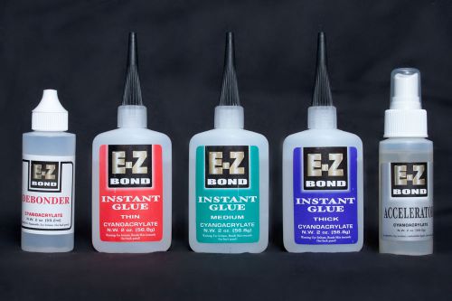 (3) TWO OZ BOTTLES OF SUPER GLUE PLUS (1) 2OZ DEBONDER AND (1) 2 OZ ACCELERATOR