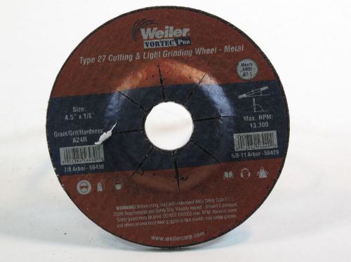 1 lot of 25 - Weiler 4-1/2&#034;x1/8&#034;x7/8&#034; type 27 cutting wheel pt# 56430 (#1312)