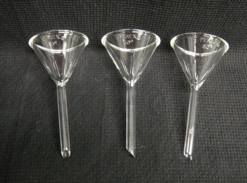Lot 3 Pyrex 60-Deg Angle Fluted Short Stem Clear Glass 4.5&#034; Lab Filling Funnel