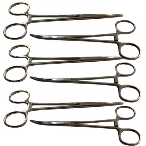 5.5&#034; hemostat forceps locking clamps stainless steel set of 3 straight 3 curved for sale