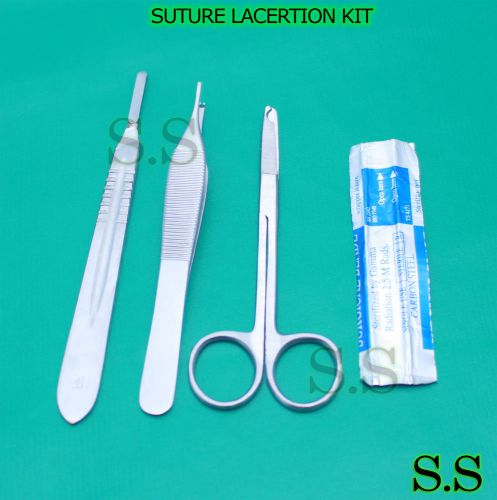 3 PCS SUTURE LACERTION KIT+ADSON TISSUE FORCEP 4.75&#034;+SCLPEL HANDLE #4+5 BLADE#20