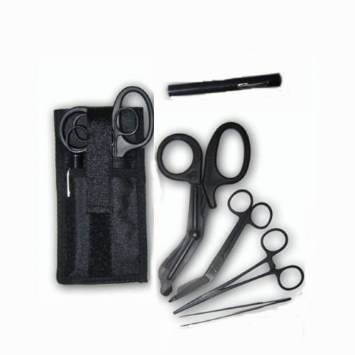 Shears; emt/scissors combo pack w/holster tactical black scissors forceps light for sale