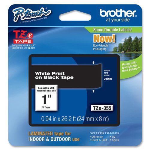 Brother Printer TZe355 Laminated Tape White on Black, 24mm () - Retail