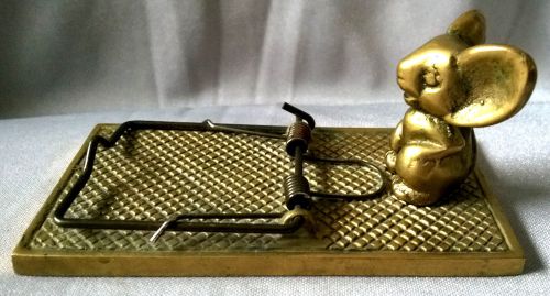 Vintage Business Card Money Holder Brass Mousetrap Mous Figurine