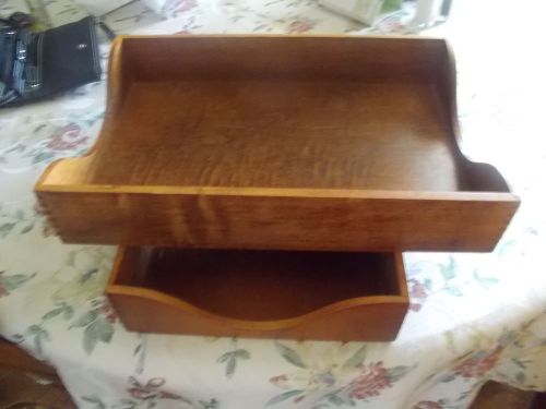 Vintage Wooden Oak Desk Trays Dovetailed Corners File Paper Storage - Lot of 2