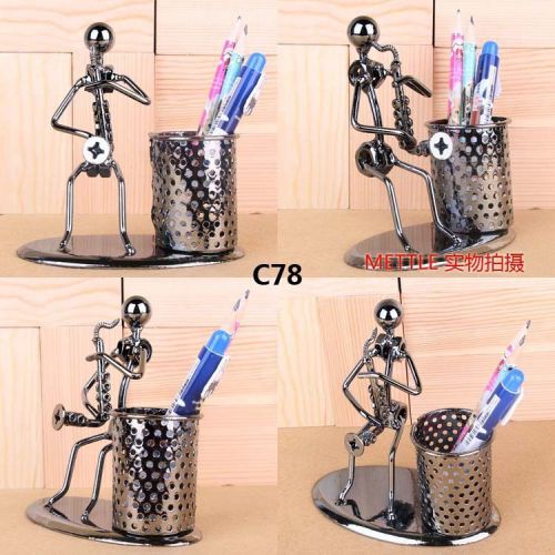 Metal Saxophone Pen Holder Pencil Pot Case Gift Desktop Music Decor Toy-C78