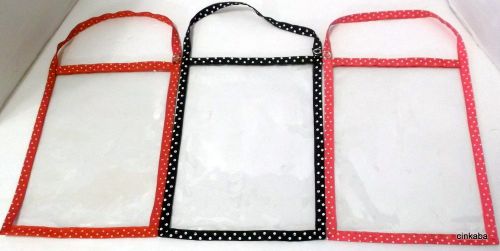 Lot of 3 brochure pouch pocket sleeve holder clear red black pink polka dots for sale