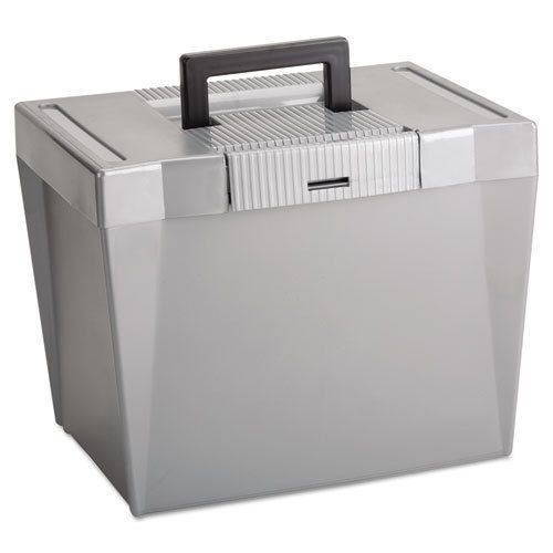 Portable File Storage Box, Letter, Plastic, 13 1/2 x 10 1/4 x 10 7/8, Steel Gray