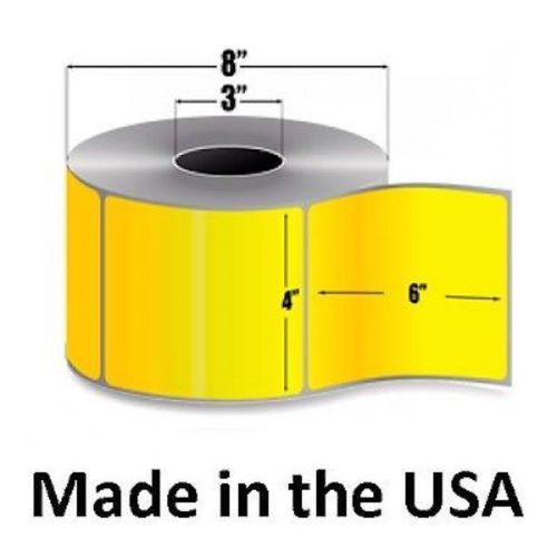 RR Donnelley 4x6 Thermal Transfer Yellow Perforated Labels 3&#034;Core 4 Rolls x1000