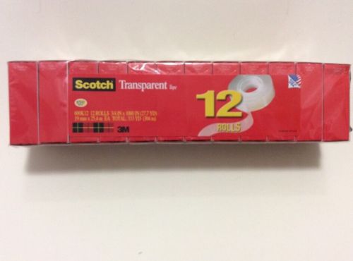 12x Scotch Transparent Tape, 3/4-inch x 1000 Inches (12-roll Pack) 600K12 NIB