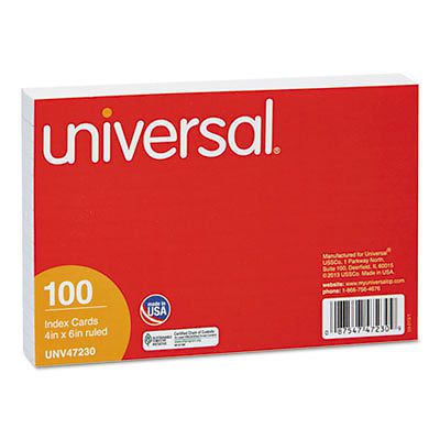 Ruled Index Cards, 4 x 6, White, 100/Pack 47230