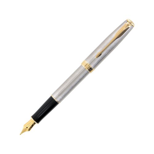 Parker Sonnet Stainless Steel Gold Trim Fountain Pen - Medium Nib