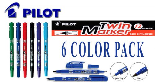 SET OF PILOT SCA-TM TWIN MARKER 2.0mm &amp; 0.8mm 6 COLORS PERMANENT