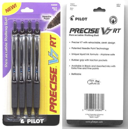 NEW SEALED PILOT PRECISE V7 RT FINE BLACK INK 4-PACK  #26060