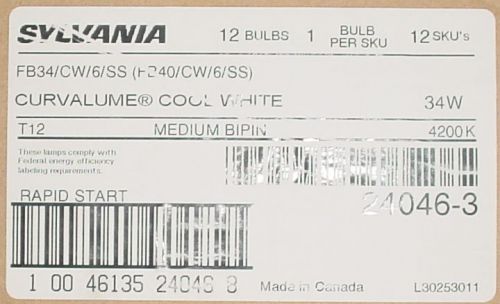 NEW CASE of 12 Sylvania Super Saver FB34/CW/6/SS U ShapedFluorescent Lamp Bulbs