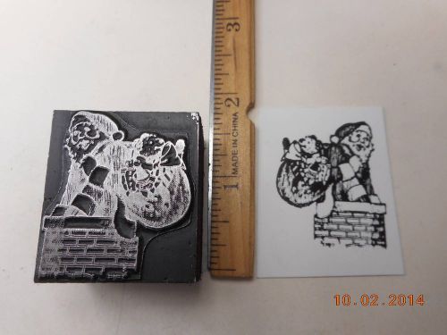 Letterpress Printing Printers Block, Christmas, Santa Claus w Toys in Chimney