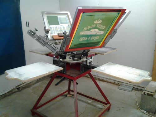 One 4 color 4 station and one 4 color 1 station manual press&#039; with misc frames for sale