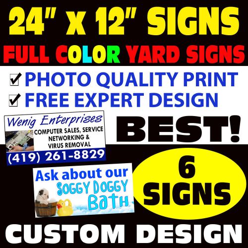 (6) CUSTOM 2-SIDED COLOR BANDIT YARD SIGNS 24x12 + STANDS &amp; FREE EXPERT DESIGN