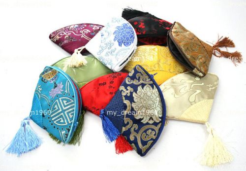 Wholesale 10 PCS Silk Coin Purse Case Makeup Bag Fan-shaped Wallet With Tassel