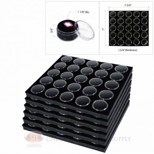 (6) 25 Black Gem Jar Foam Half Inserts Tray Jewelry Display Organizer Gemstones