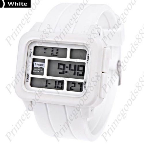 Grid LCD Electronic Alarm Chronograph Wrist Men&#039;s Wristwatch Back light White