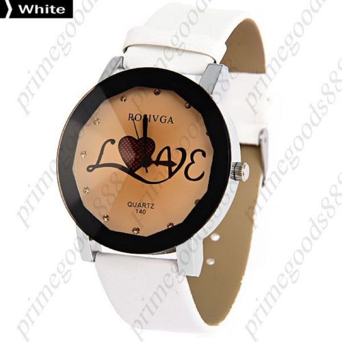 Love rhinestones pu leather lady ladies analog quartz wristwatch women&#039;s white for sale