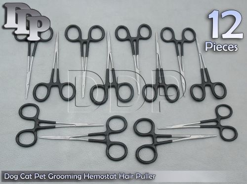 12 Dog Cat Pet Grooming Hemostat Hair Puller 5&#034; Black