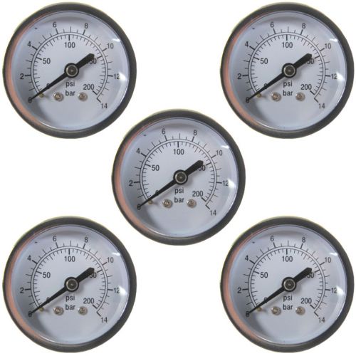 NEW 5 PACK 1/4&#034; 200 PSI AIR COMPRESSOR PRESSURE / HYDRAULIC SIDE MOUNT GAUGES