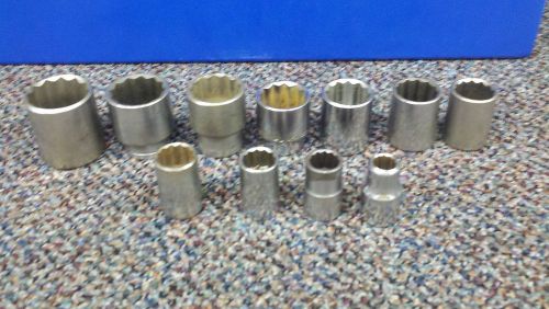 Kal 11pc chrome 1/2&#034; drive 12 point shallow socket set 7/16 - 1-1/4 for sale