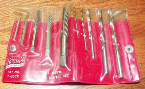 NOS Triumph 10- PC. DRILLS &amp; SCREW EXTRACTOR SET  # T-50CX