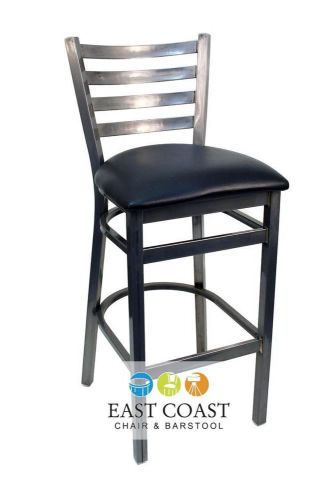 New Gladiator Clear Coat Ladder Back Metal Bar Stool with Black Vinyl Seat