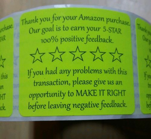 1.75&#034; x 2&#034;  Amazon 5 Star Rating yellow Customer Service LABEL STICKER(20 lbls)