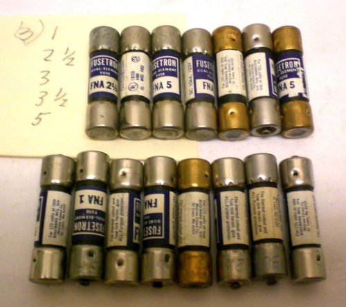 15 FNA Indicating Type Fuses, 1 Amp to 5 Amps, Assorted, Bussmann,  USA