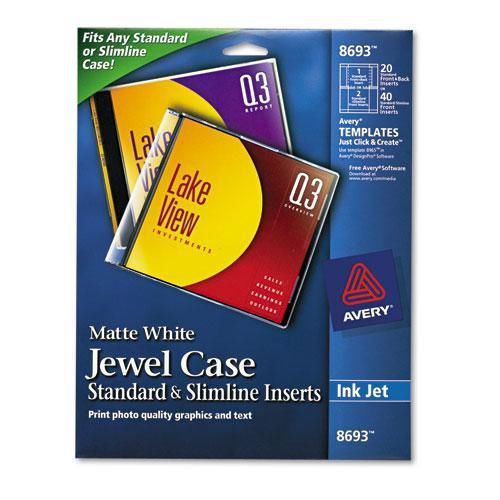 New avery 8693 inkjet cd/dvd jewel case inserts, matte white, 20/pack for sale